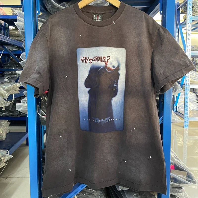 Saint 2025 New Short Sleeve Men Women T-shirts Retro Oversize White Black O-Neck Cotton Print