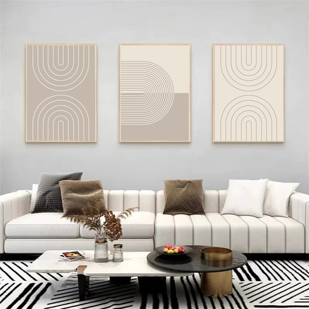 Modern Minimalist Wall Art Abstract Beige Lines Canvas Poster Painting Boho Print Wall Pictures Bedroom Living Room Home Decor