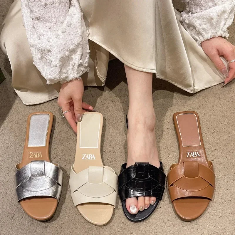 Designer Woman Flat New Slippers Woven with Comfortable Women's Shoes Casual Bottom Slippers Women's Shoes Summer