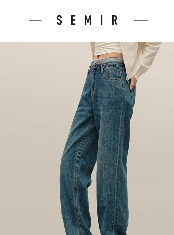 Semir 2025 Women Jeans Autumn New High-waisted Wide-leg Pants All-match Trousers for Women