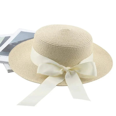 Bucket Hat Beach Summer Straw Hats for Women Flat Top Ribbon Bowknot Elegant Luxury Straw Women Summer Hats Sombreros De Mujer