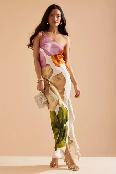 Women's Dress 2025 New Summer Floral Print One-shoulder Elegant Party Evening Maxi Dresses Fashion Vacation Beach Dress