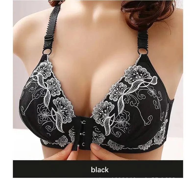 Lace Embroidery Bra Women Front Closure Underwear Wireless Bras Lady Push Up Brassiere Breathable Thin Female Bralette Lingerie