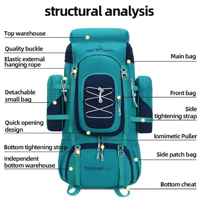 Outdoor Climbing Backpack with Rain Cover Hiking Camping Trekking Outing Bag Large Mountaineering Luggage Sports Rucksack