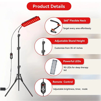 LED Red Light Therapy Lamp LED Infrared Light Therapy 660nm&850nm Near Infrared Light Device Full Body Pain Relief Skin Care