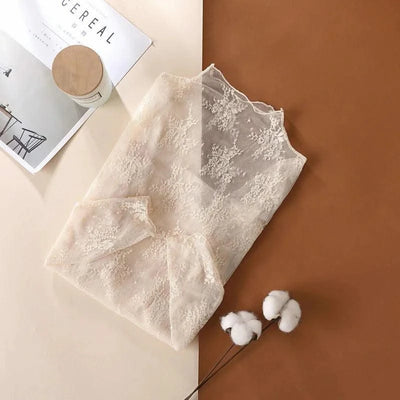 Women Mesh T-Shirts Transparent Lace Blouse Long Sleeve See Through Tops