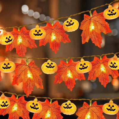 Autumn Artificial Fall Maple Leaves Pumpkin Garland Fairy Lights Halloween Thanksgiving Party Atmosphere Decoration Supplies