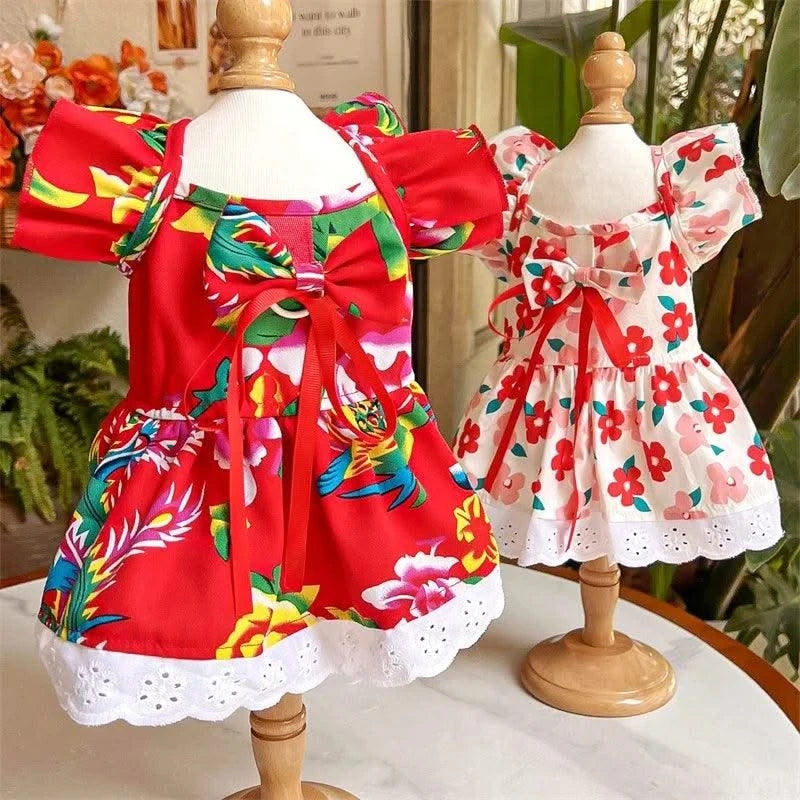 Pet Dog Clothes for Small Dogs Summer Dog Dress Fashion Print Puppy Princess Skirt Cute Flying Sleeve Cat Dress Pet Dog Costumes