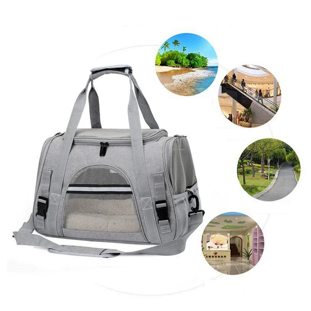 Soft Pet Carriers Portable Breathable Foldable Bag Cat Dog Carrier Bags Outgoing Travel Pets Handbag with Locking Safety Zippers