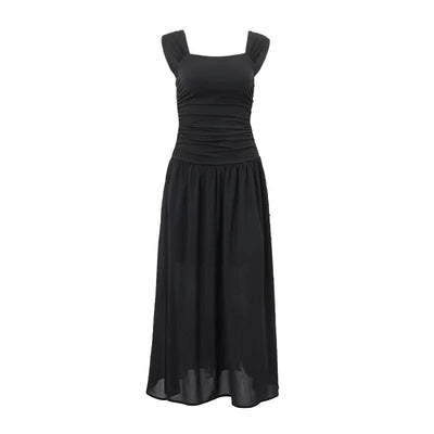 WhereMery Elegant Slip Long Dresses Sexy Women Ruched Bodycon Solid Maxi Dress Spring Y2K Summer Temperament High-waist Vestidos