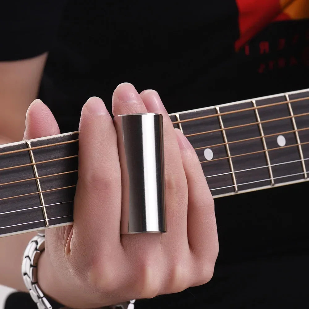 Guitar Slides Set Includes 3 Glass Slides (5.1cm/ 6cm/ 7cm) + 1 Stainless Steel Slide (6cm) + 4pcs Celluloid Thumb & Finger Pick