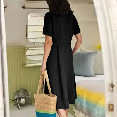 Women's Summer Casual Cotton Linen Midi Dress White  Loose Elegant Green Dresses Vestidos Платье С Декольте Jupe Longue Femme