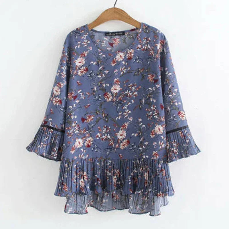 Chiffon Elegant Womens Blouses Summer Tops For Women Ruffle Tunic Floral Blouse Female Clothes Loose Casual 5XL V2183