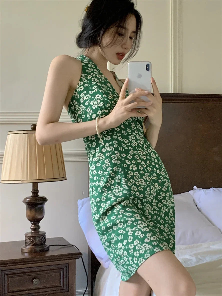 Women Mini Dresses Summer Fashion Female Vestidos Print Floral Chiffon Dresses Shirring Pleated Short Puffy Sleeve Casual Dress