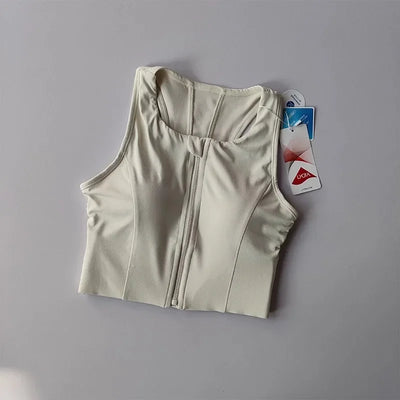 Women's sports and fitness underwear, integrated front zipper design, shock-absorbing gathering, quick drying yoga vest