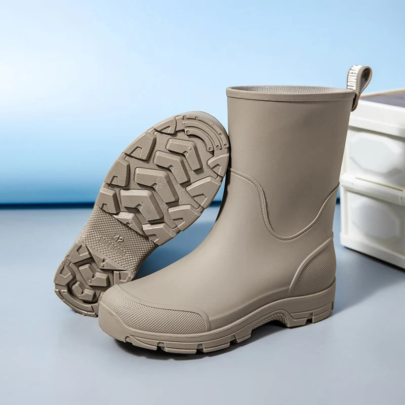 Women's Rain Boots. Fashionable for Outdoor Wear. Waterproof. Mid-calf. Large Sizes Available. Slip-resistant. Thick-sole. Suita
