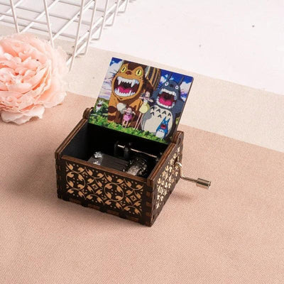 Wooden painted music box, Totoro music gift, ornament, light luxury wooden hand cranked music box
