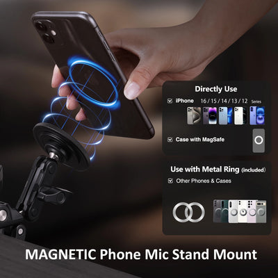 All-Metal Magsafe Phone Holder with Heavy-Duty Adjustable Clamp - Secure Magnetic Mount for Spin Bikes/mic Stands/handlebars