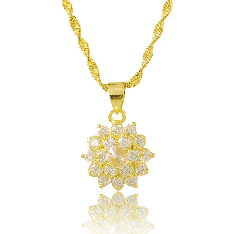 Luxury 24k Real Gold Necklace Electroplating Inlaid Zircon Powder Crystal Gold Necklace For Woman Charm Jewelry Gift