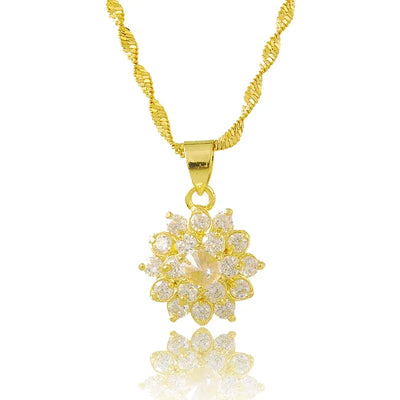 Luxury 24k Real Gold Necklace Electroplating Inlaid Zircon Powder Crystal Gold Necklace For Woman Charm Jewelry Gift