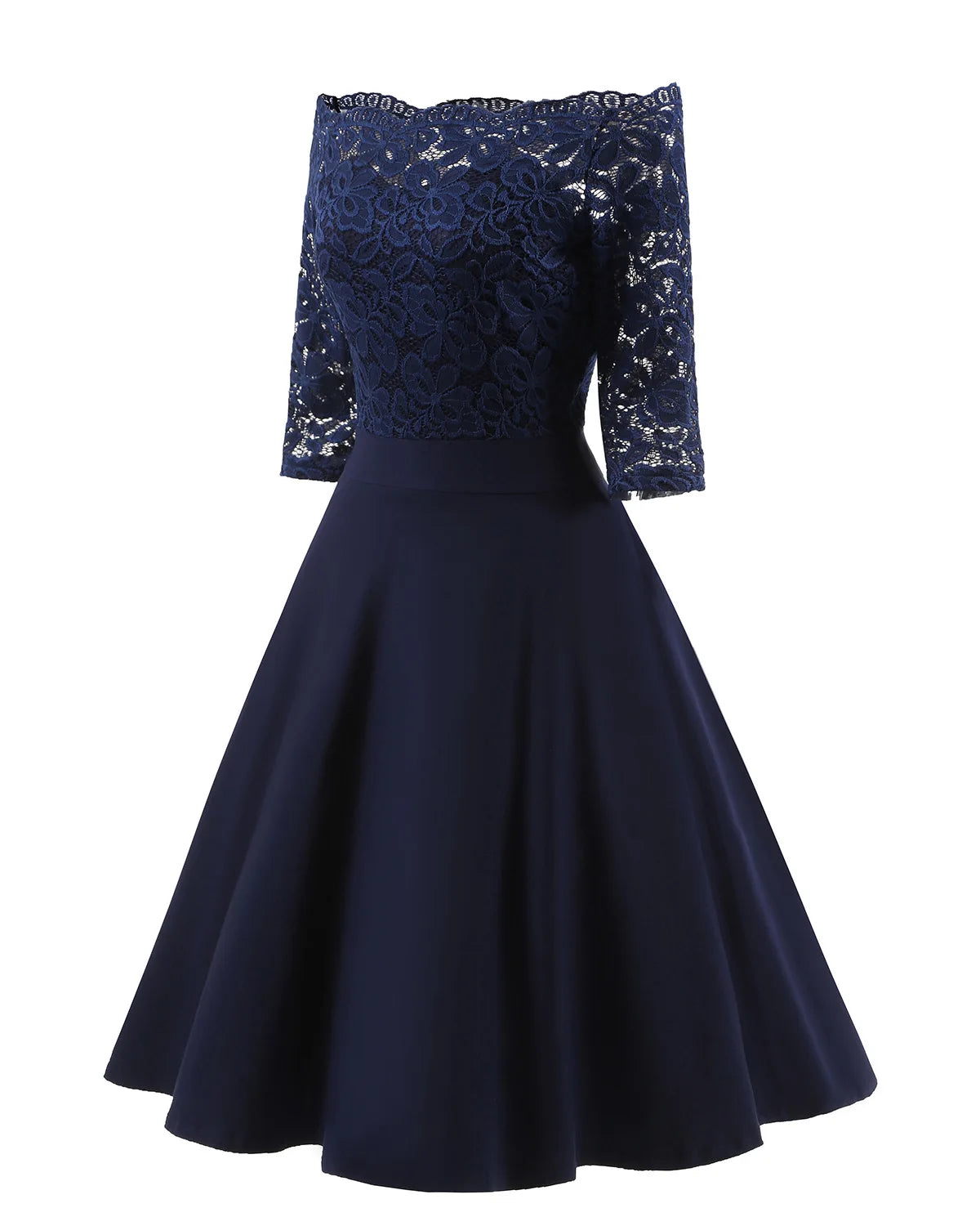 Women Elegant Wedding Bridesmaid Dinner Dress Sexy Lace Off Shoulder Party Dresses Solid Color Half Sleeve Evening Gown Vestido