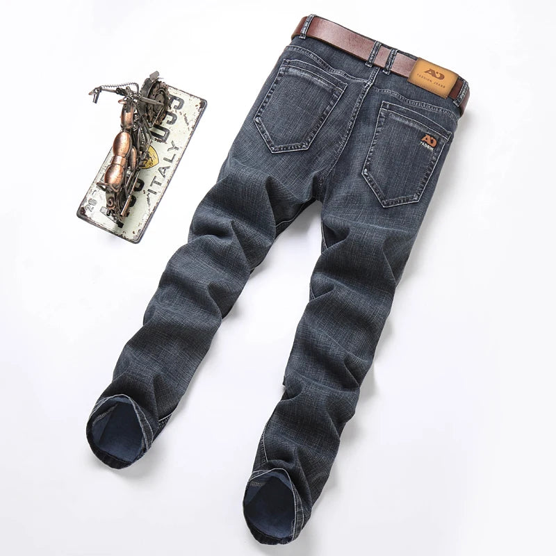 2024 Spring Summer New Men's Slim Thin Jeans Retro Light Blue Cotton Stretch Denim Pants Male Fashion Casual Brand Trousers