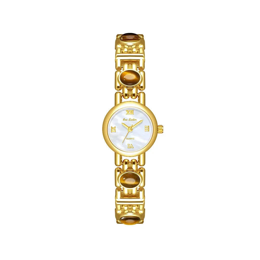 2025 High-End Vintage Woman Watches Fashion Elegant Natural Jade Stones Quartz Watch Retro Waterproof Hand Clock Gifts