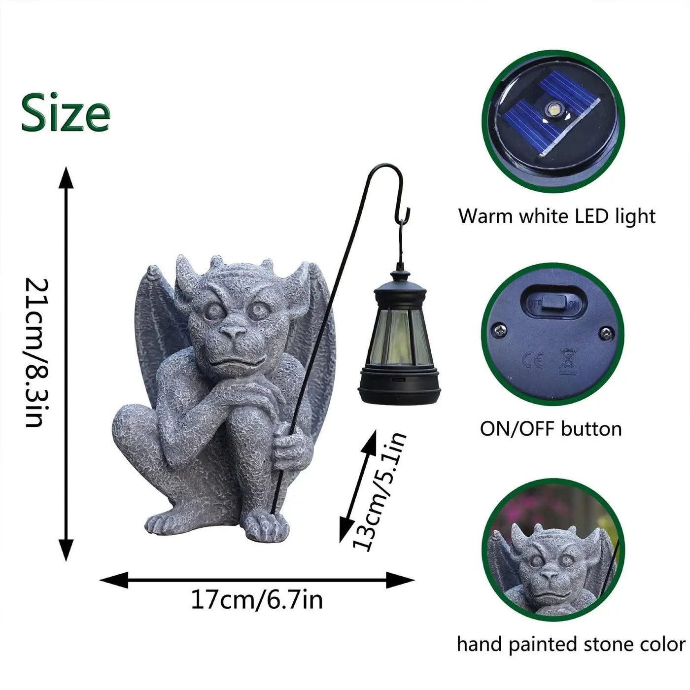 Garden Gargoyle Statue with Solar Light Scary Figurine Weatherproof Sculpture Ornament for Balcony Lawn Walkway Backyard Gift