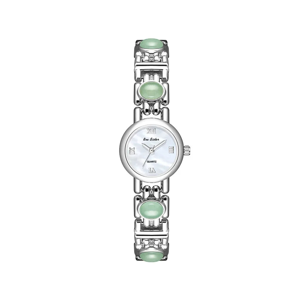 2025 High-End Vintage Woman Watches Fashion Elegant Natural Jade Stones Quartz Watch Retro Waterproof Hand Clock Gifts
