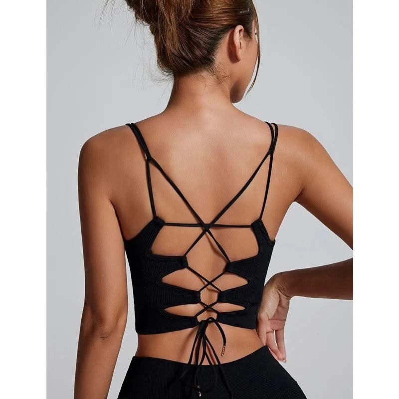 Yoga Sports Bras for Women Open Back Design Padded Crop Top