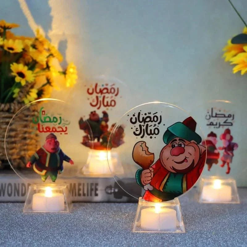 Muslim Ramadan Festival  Decorative Lamp Cartoon Pattern Acrylic LED Candle Night Light for Home Bedroom Atmosphere Decor