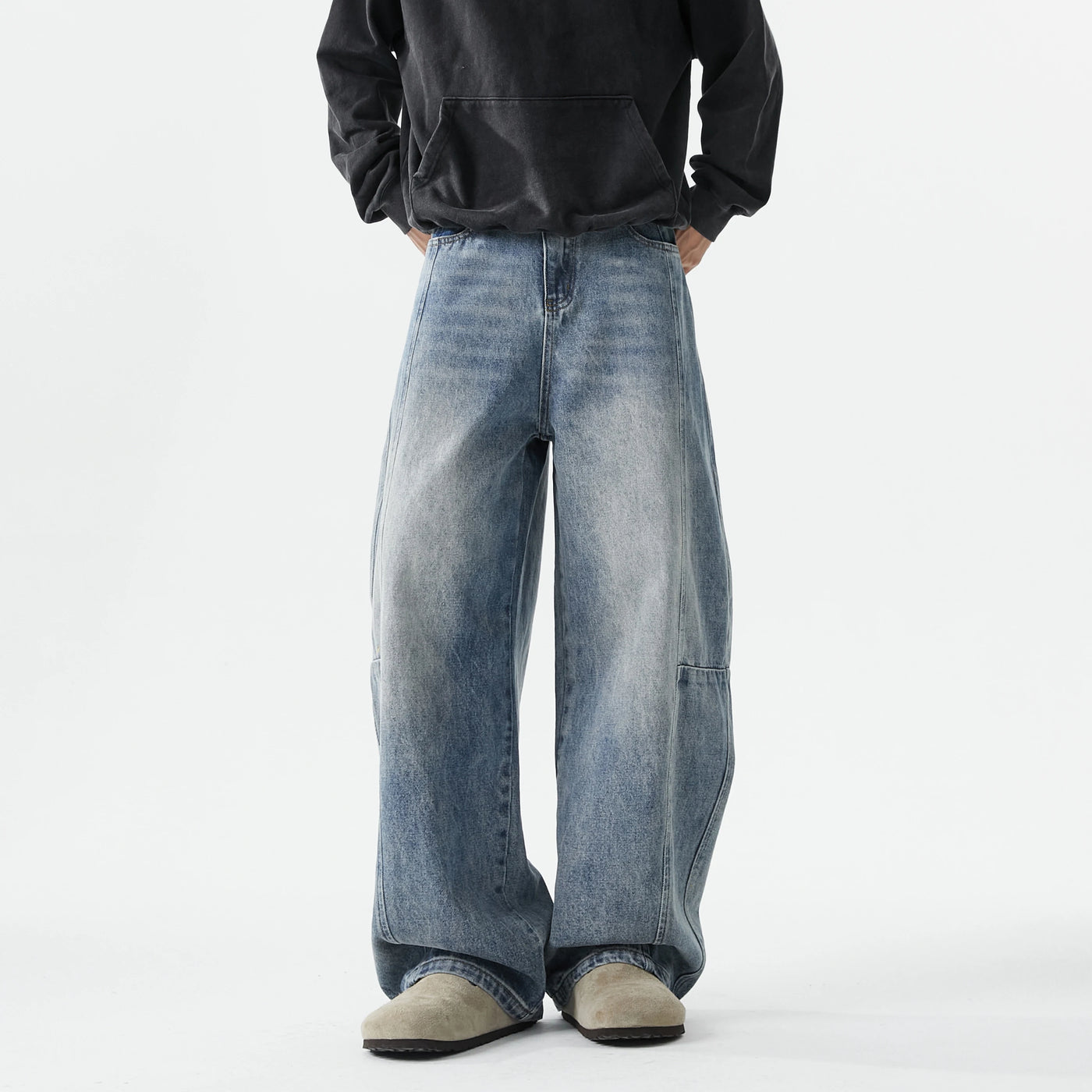 Boyfriend Jeans Men High Street Hip Hop Loose Causal Wide Leg Baggy Jeans Trousers Cityboy Blue White Denim Harem Jeans Pant