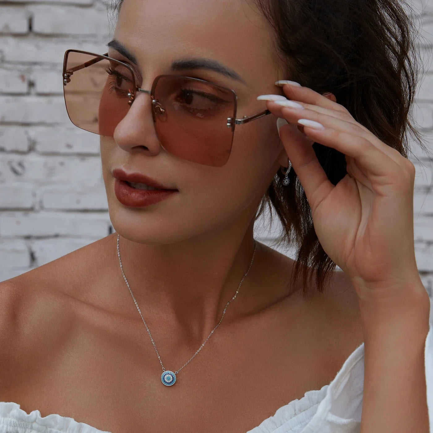 BISAER 925 Sterling Silver Round Blue Zircon Necklace Plated Platinum For Women Lucky Pendant Luxury Necklaces Fine Jewelry Gift