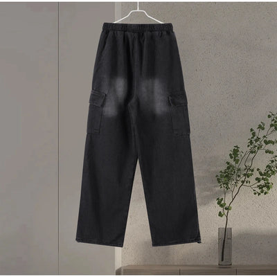 Denim Trousers For Men Adjustable Drawstring Y2k Versatile Baggy Cargo Jeans Men's Hippie Jogging Wide leg Pants Male Streetwear