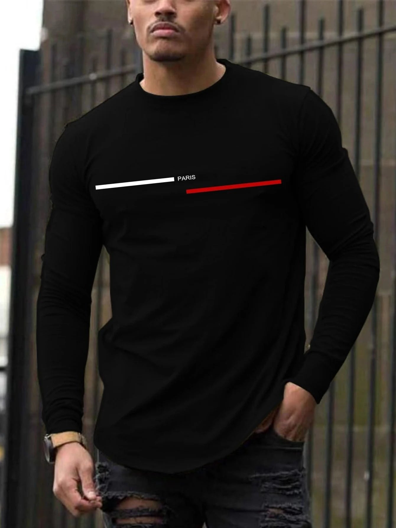 Trendy printed round neck long-sleeved T-shirt | Versatile |Casual Tops | Men's T-shirt