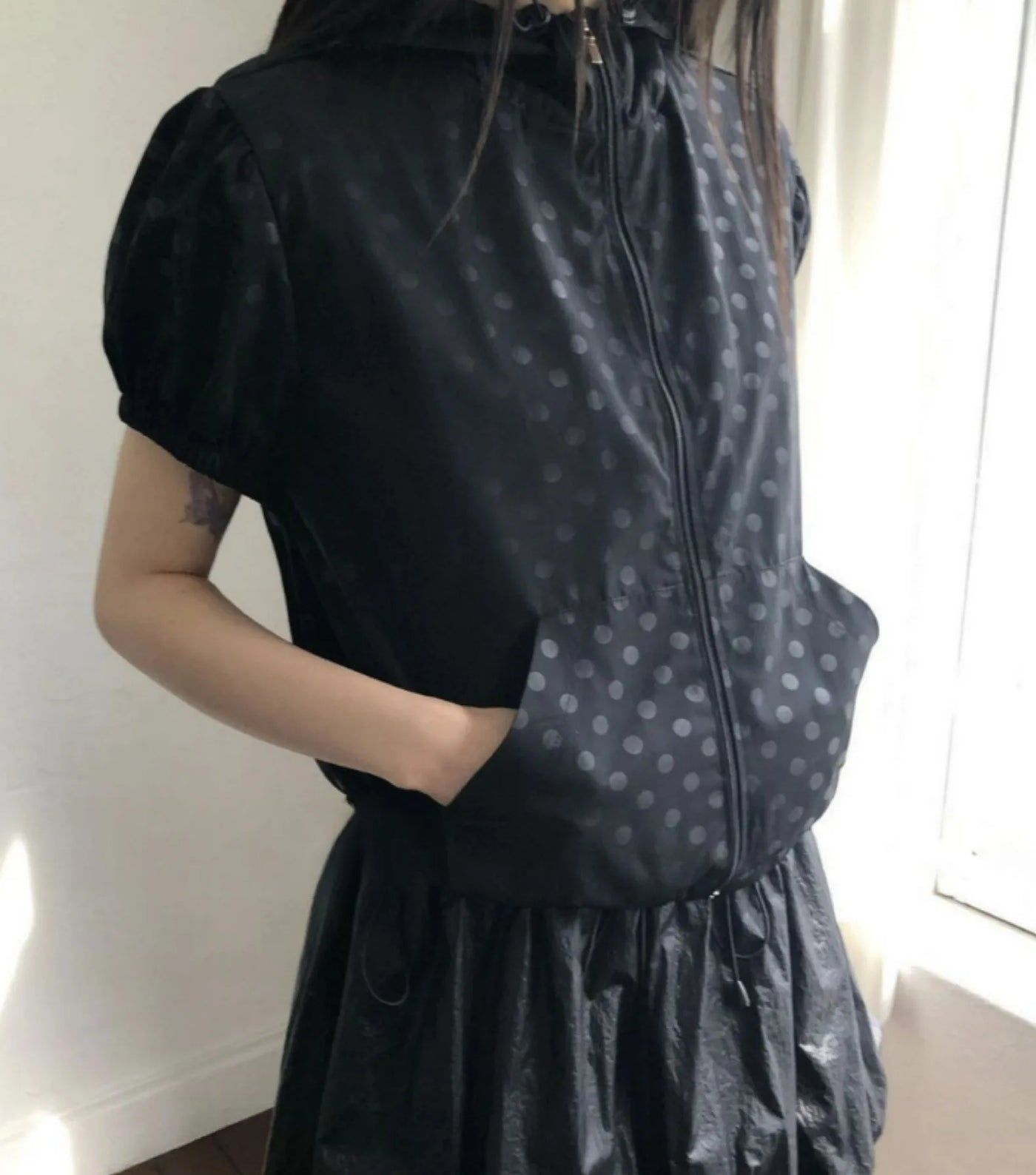 Streetwear Summer Coat for Women 2025 Ropa Mujer Short Sleeve Zipper Hooded Polka Dot Vintage Y2k Tops Casual Thin Jacket 27x969
