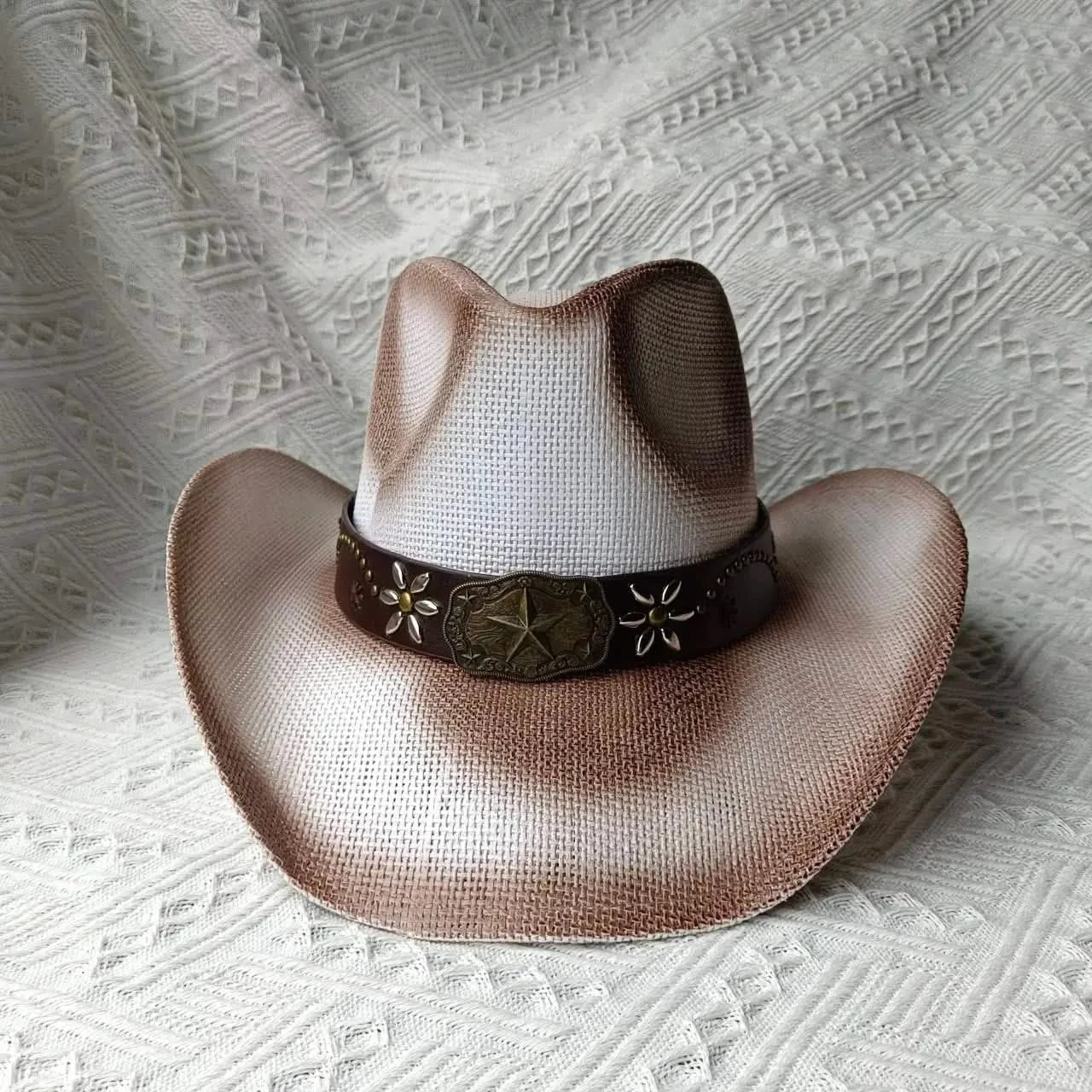 New Lake Blue Western Cowboy Straw Hat 2024 Spring and Summer New Outdoor Sun Hat Men's and Women's Cowboy Hat gorras