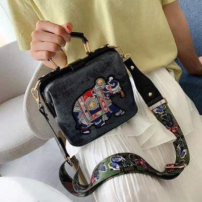 Fashion Women Leather Handbag Messenger Bag Purses Satchels Designer Luxury Handbags Crossbody Bags Elephant Embroidered Bags