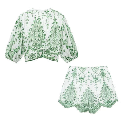 Woman 2 Pieces Shorts Sets 2024 New Fashion Embroidery Short Blouse Summer Women Suit Shorts Two Piece Set Womens Outfits