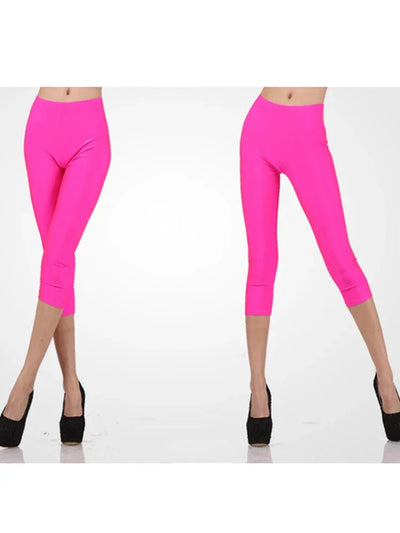 CUHAKCI Fluorescent Color Women Leggings Shiny Leggins Spandex Pants Summer Super Elastic Fitness Capris