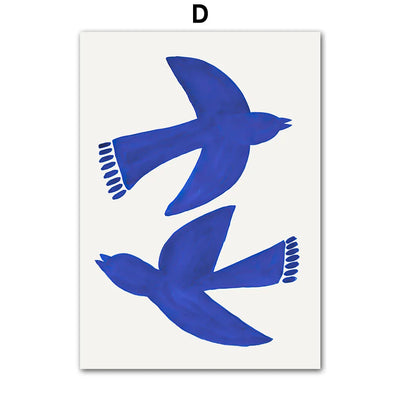 Wall Art Mural Print Canvas Pictures Blue Girl Body Pigeons Line Minimalist Abstract Living Room Home Decoration Painting Poster
