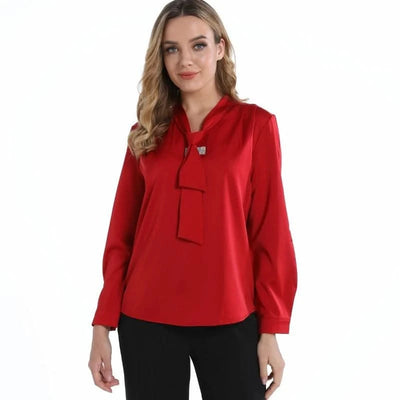 Red Women Blouse Ribbon Women Shirt Luxury Woman Top