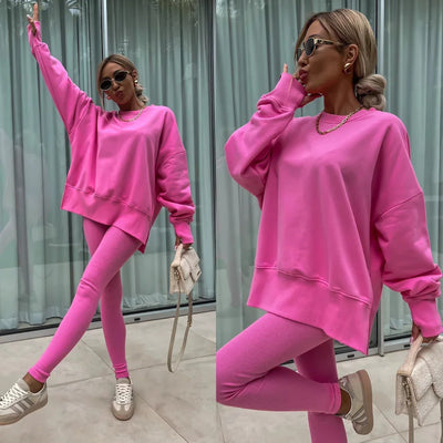 Lounge Sets for Women Two Piece Travel Outfits Sweatsuits Autumn Winter Fashion 2024 Trendy Loose Oversized Tee Tight Trousers