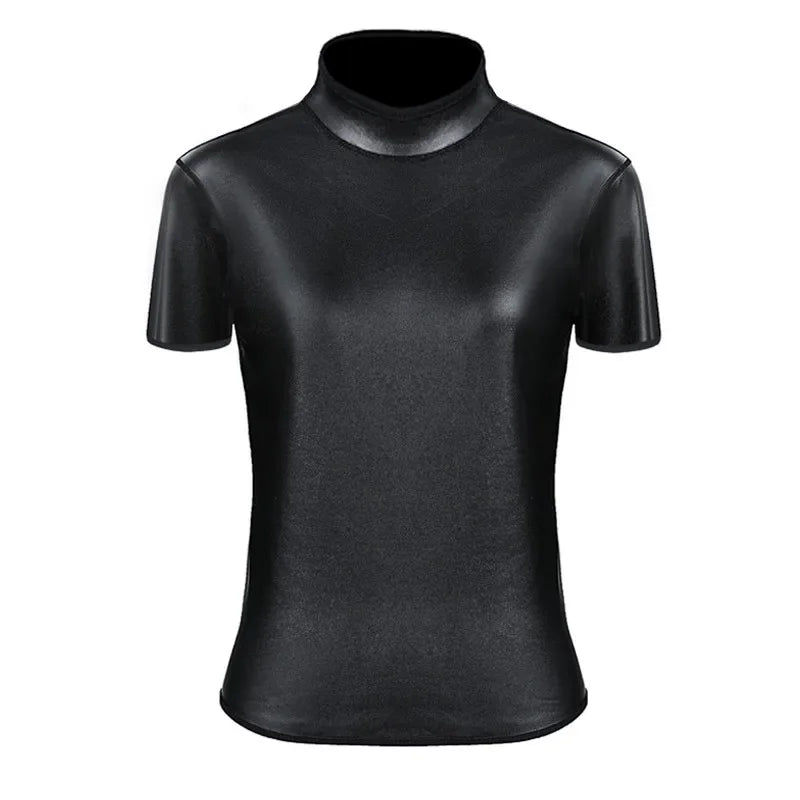 Women Stand collar Leather Long Sleeves Shirt Motorcycle Biker tops Body Shaper Waist Trainer Slim Tshirt Fashion Shapewear tops