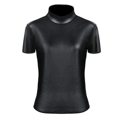 Women Stand collar Leather Long Sleeves Shirt Motorcycle Biker tops Body Shaper Waist Trainer Slim Tshirt Fashion Shapewear tops