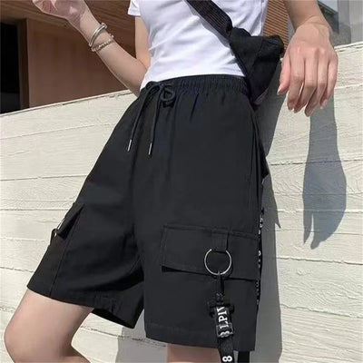 Cargo Shorts Women Harajuku Black Oversized Wide Leg Shorts Summer Streetwear Fashion High Waist Baggy Short Pants Girls