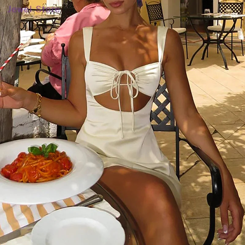 1pc Sexy Hollow Out Bandage Summer Dresses For Women Spaghetti Strap Evening Mini Dress Female Elegant Party Vestidos