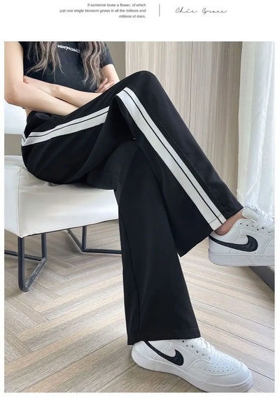 Wide-leg Pants for Women in Spring and Autumn High Waist Loose Straight Slim Striped Floor-moving Suit Pants