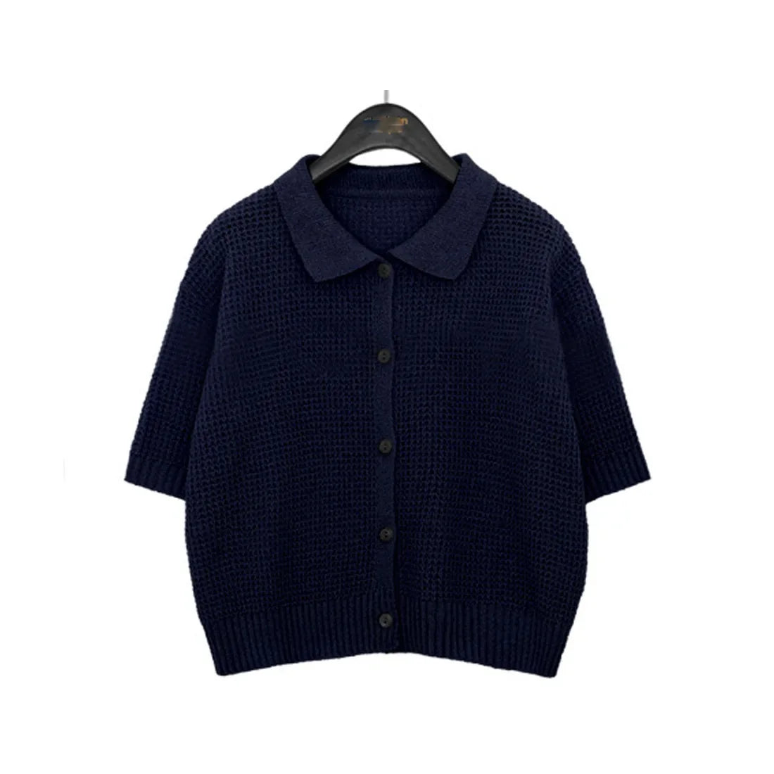Women's Shirt Knit Solid-colored Short-sleeved Sweaters Tops All-match Pullovers T-shirt Polo-neck Crop Tops Girl's Tees Summer