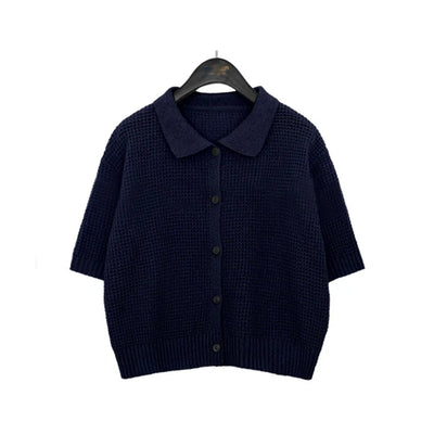 Women's Shirt Knit Solid-colored Short-sleeved Sweaters Tops All-match Pullovers T-shirt Polo-neck Crop Tops Girl's Tees Summer